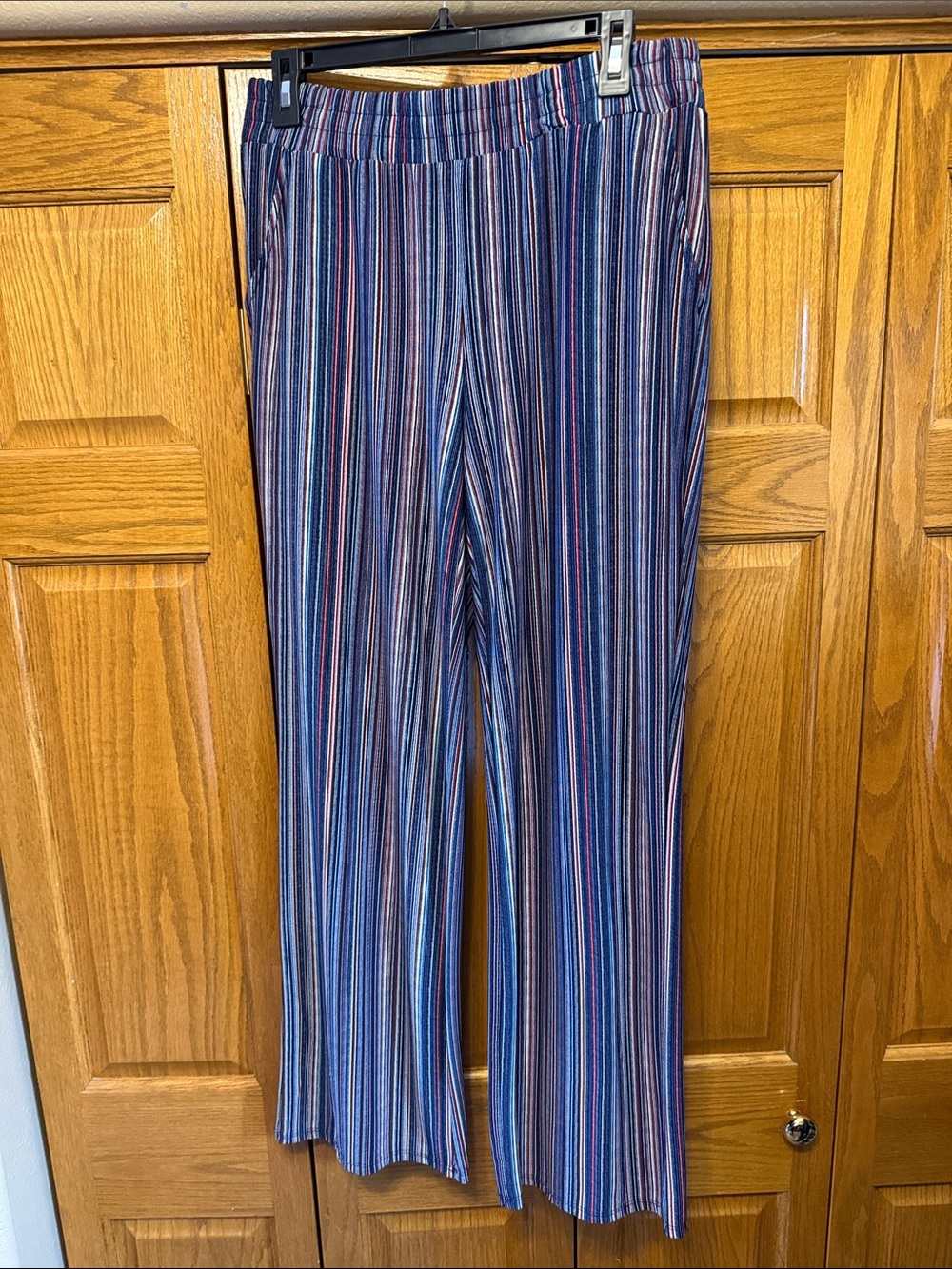 Women's Blue Multi-Stripe Pull-On Pants- Medium